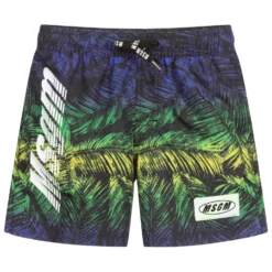 MSGM Blue & Green Logo Swim Shorts