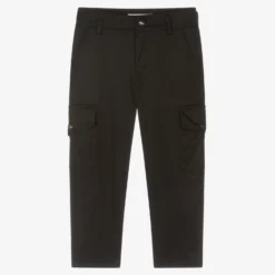 MSGM Boys Black Cotton Cargo Trousers