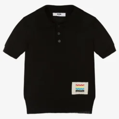 MSGM Boys Black Knitted Polo Shirt