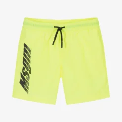 MSGM Boys Neon Yellow Logo Swim Shorts