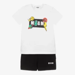 MSGM Boys White & Black Cotton Shorts Set