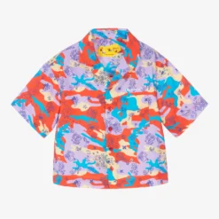 Off-White Boys Red & Purple Cotton Abstract Logo Shirt