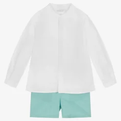 Paloma De La O Boys White & Blue Shorts Set
