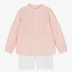 Paloma De La O Pink & White Cotton Striped Shorts Set
