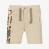 Pan Con Chocolate Boys Beige Cotton Tropical Print Shorts