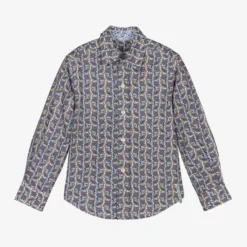 Pan Con Chocolate Boys Blue Cotton Paisley Shirt