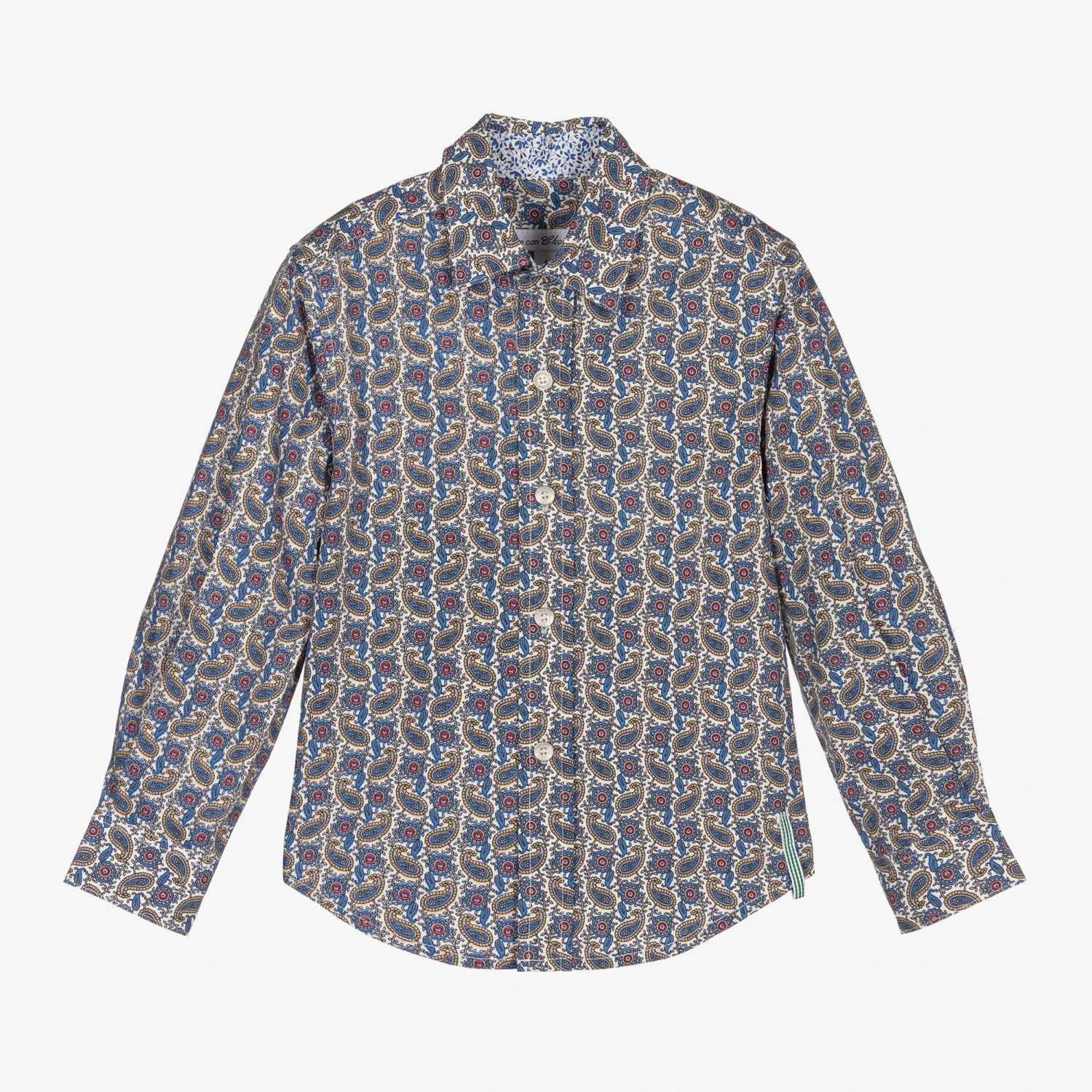 Pan Con Chocolate Boys Blue Cotton Paisley Shirt 1 Pan Con Chocolate Boys Blue Cotton Paisley Shirt