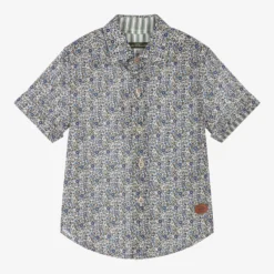 Pan Con Chocolate Boys Blue Floral Cotton Shirt