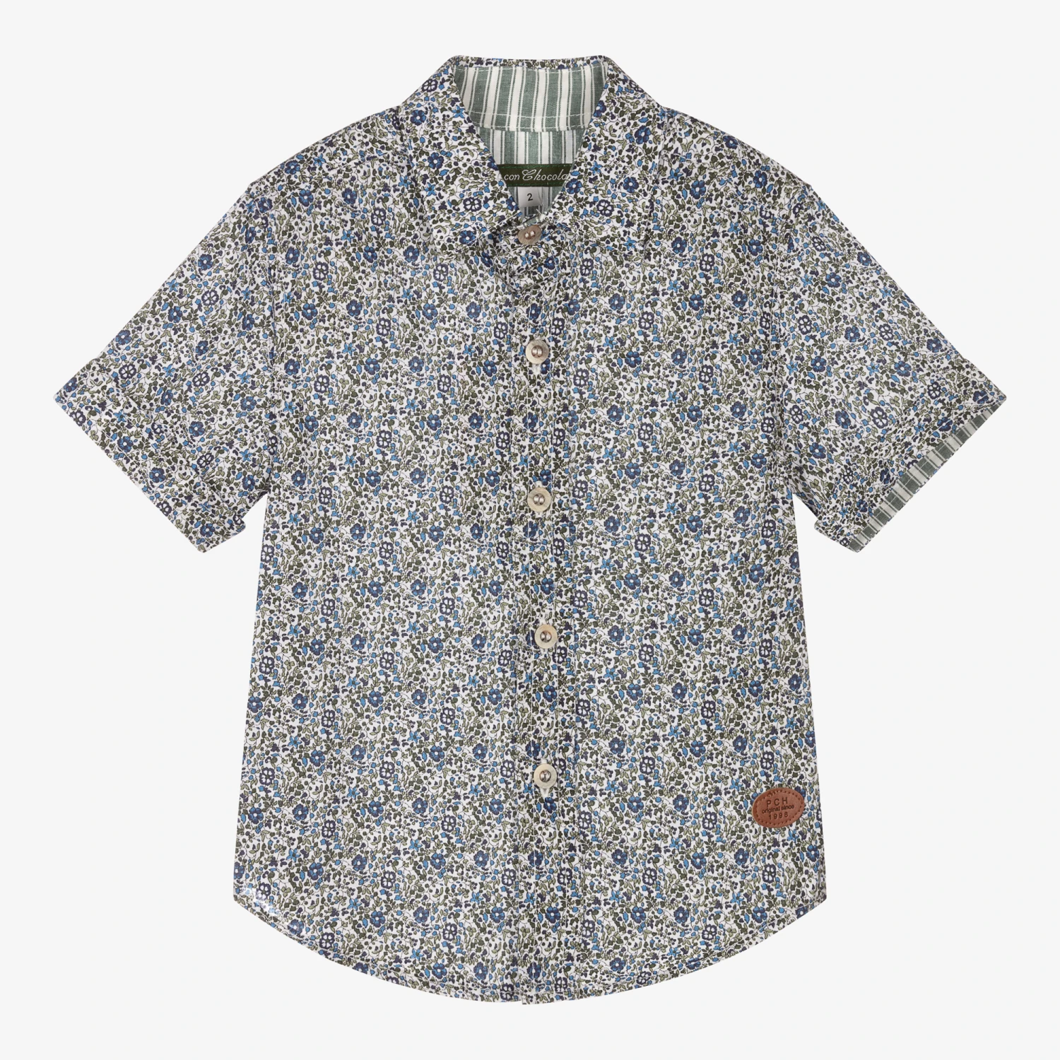 Pan Con Chocolate Boys Blue Floral Cotton Shirt 1 Pan Con Chocolate Boys Blue Floral Cotton Shirt