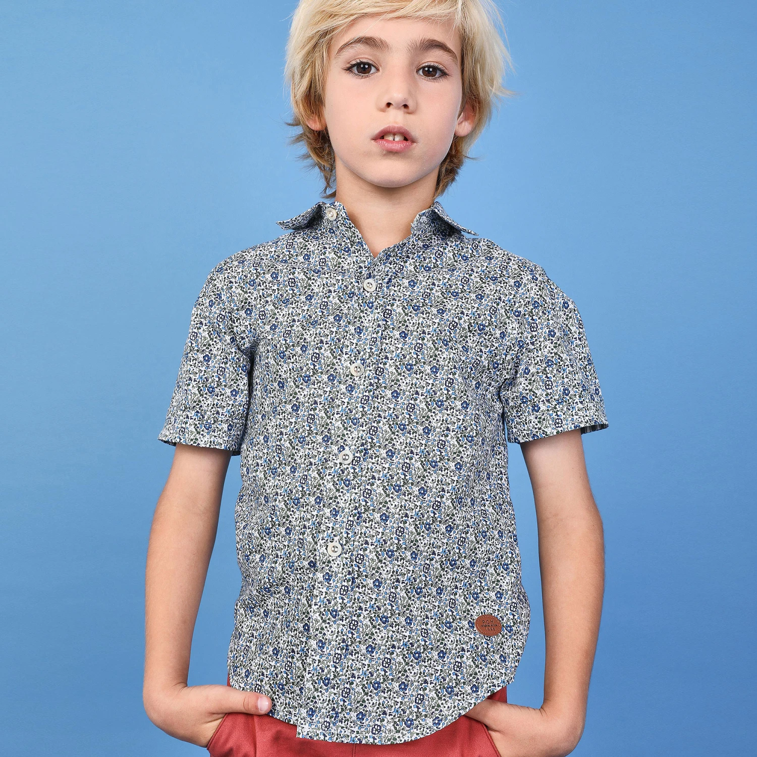 Pan Con Chocolate Boys Blue Floral Cotton Shirt 2 Pan Con Chocolate Boys Blue Floral Cotton Shirt - Image 2