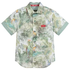 Pan Con Chocolate Boys Green Cotton Jungle Shirt