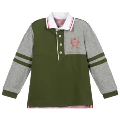 Pan Con Chocolate Boys Green & Grey Polo Shirt