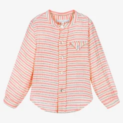 Pan Con Chocolate Boys Ivory & Orange Striped Shirt