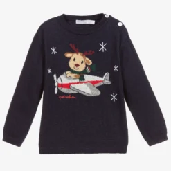 Patachou Blue Wool Reindeer Sweater
