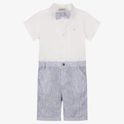 Patachou Boys Blue & White Striped Linen Shorts Set