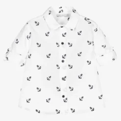 Patachou Boys White Cotton Anchor Shirt