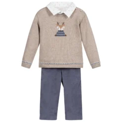 Paz Rodriguez Blue & Beige Trousers Set