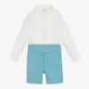 Paz Rodriguez Boys Blue & White Linen Shorts Set