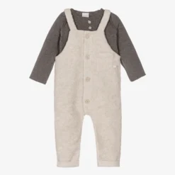 Paz Rodriguez Boys Grey & Beige Dungaree Set