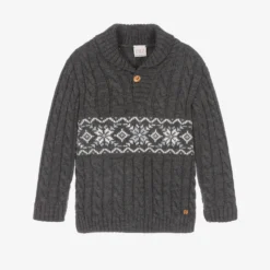 Paz Rodriguez Boys Grey Cable Knit Sweater