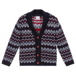Paz Rodriguez Navy Blue & Red Knit Cardigan
