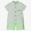Piccola Speranza Boys Green Cotton & Linen Shorts Set
