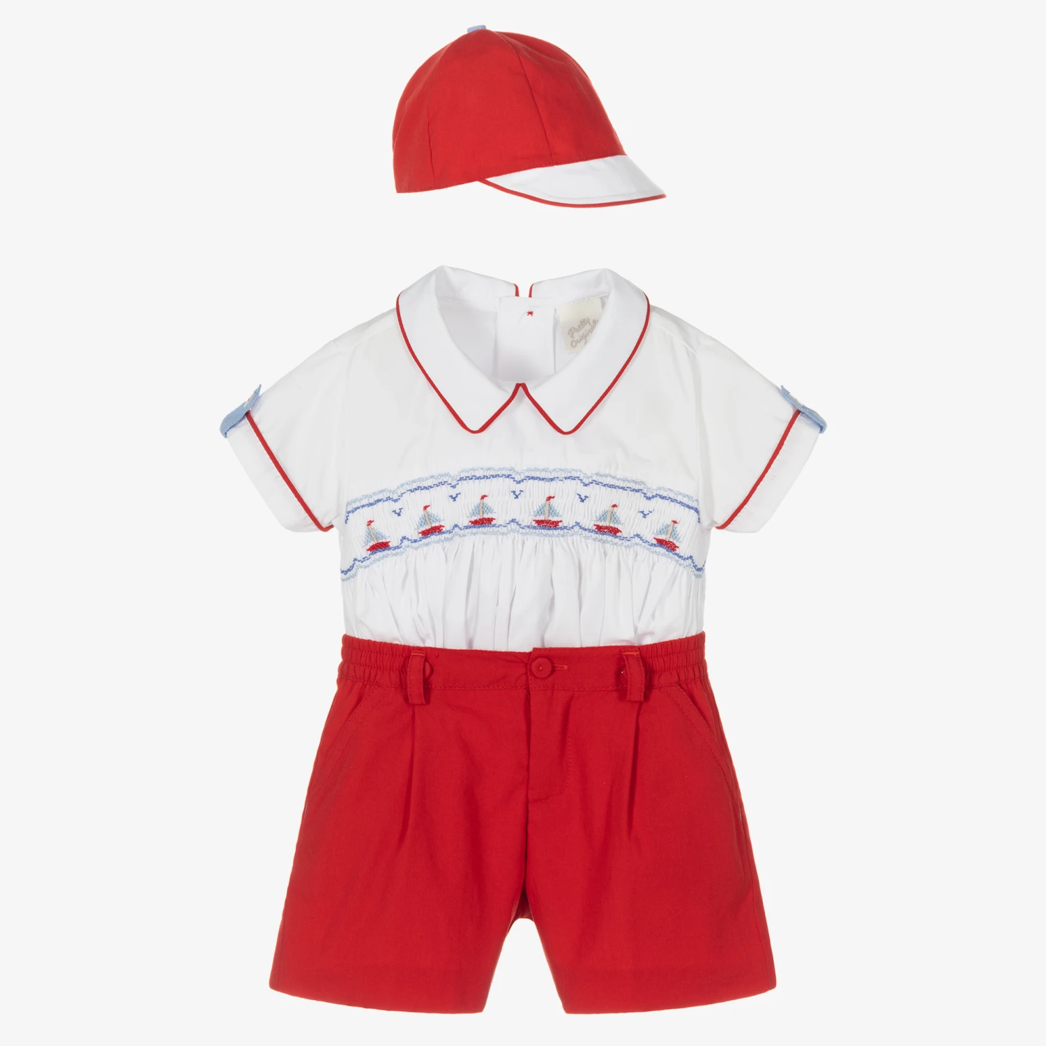 Pretty Originals Boys White & Red Buster Suit Set 1 Pretty Originals Boys White & Red Buster Suit Set