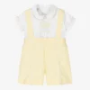 Pretty Originals Boys White & Yellow Smocked Shorts Set