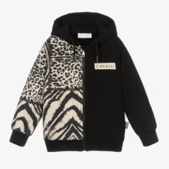 Roberto Cavalli Boys Black Zip-Up Hoodie