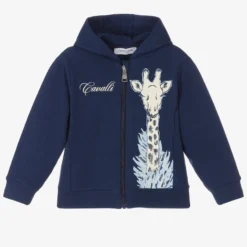 Roberto Cavalli Boys Navy Blue Zip-Up Top