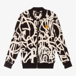 Rock Your Baby Black & White Tag Zip-Up Top