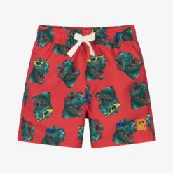 Rock Your Baby Boys Red Dinosaur Swim Shorts