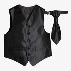 Romano Vianni Boys Black Waistcoat & Cravat Tie Set
