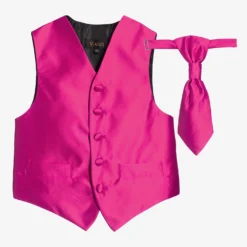 Outlet Little Gents Set Store 15 Romano Vianni Boys Dark Pink Waistcoat & Adjustable Tie Set