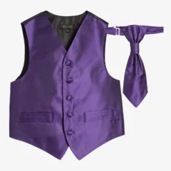 Romano Vianni Boys Dark Purple Waistcoat & Adjustable Tie Set
