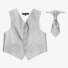 Romano Vianni Boys Silver Grey Waistcoat & Adjustable Tie Set