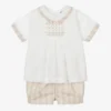 Sarah Louise Boys Ivory & Beige Stripe Cotton Shorts Set