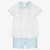 Sarah Louise Boys White & Blue Shorts Set