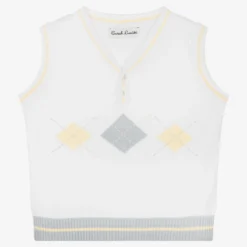 Sarah Louise Boys White Cotton Argyle Sweater Vest