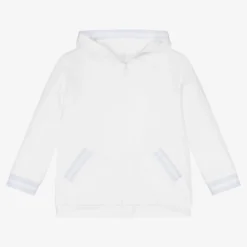 Sarah Louise Boys White Hooded Zip-Up Top