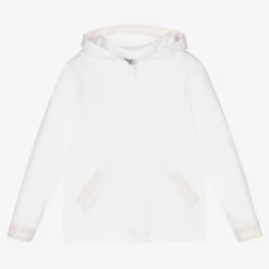 Sarah Louise White Hooded Zip-Up Top