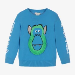 Stella McCartney Kids Boys Blue Monkey Knitted Sweater