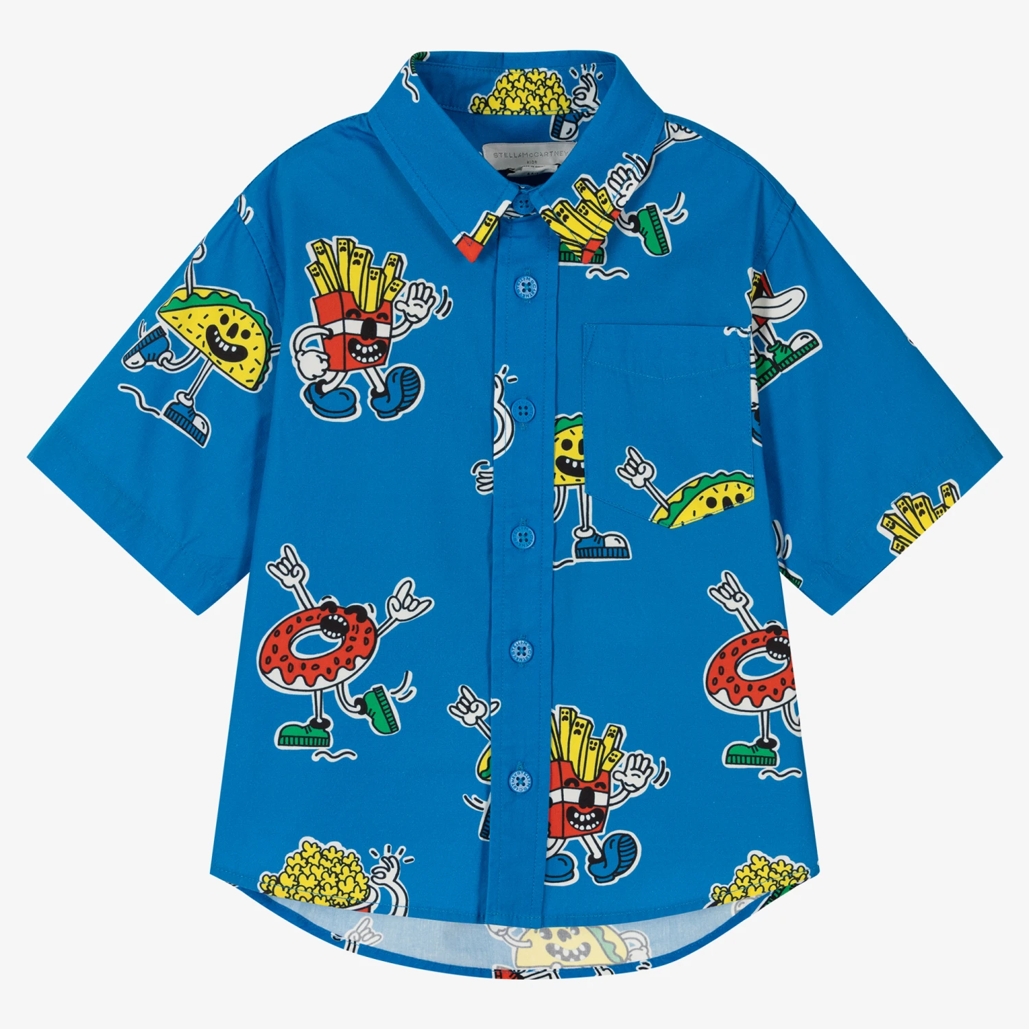 Stella McCartney Kids Boys Blue Printed Cotton Shirt 1 Stella McCartney Kids Boys Blue Printed Cotton Shirt
