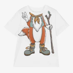 Stella McCartney Kids Boys White Cotton Fox T-Shirt
