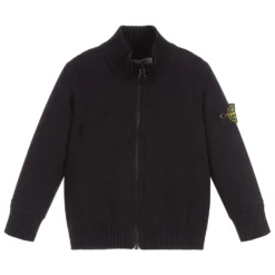 Stone Island Junior Blue Knitted Logo Zip-Up Top