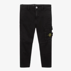 Stone Island Junior Boys Black Logo Cargo Trousers