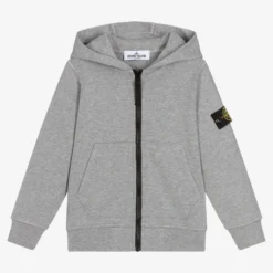 Stone Island Junior Boys Grey Cotton Zip-up Top