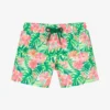 Sunuva Boys Pink & Green Floral Swim Shorts