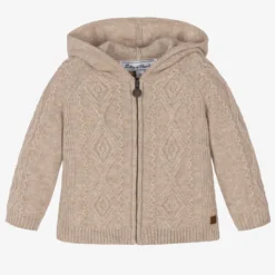 Tartine Et Chocolat Boys Beige Wool Zip-up Top
