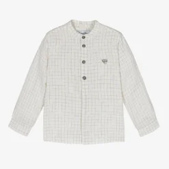 Tartine Et Chocolat Boys Ivory Linen Checked Shirt